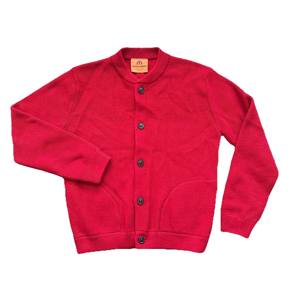 Andersen-Andersen Skipper Jacket Women Medium Red Wool Knit Cardigan Sweater